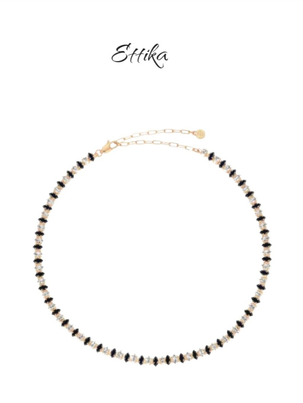 Ettika Marquise Cubic Zirconia Tennis Necklace Black 18K Gold Plated NWT